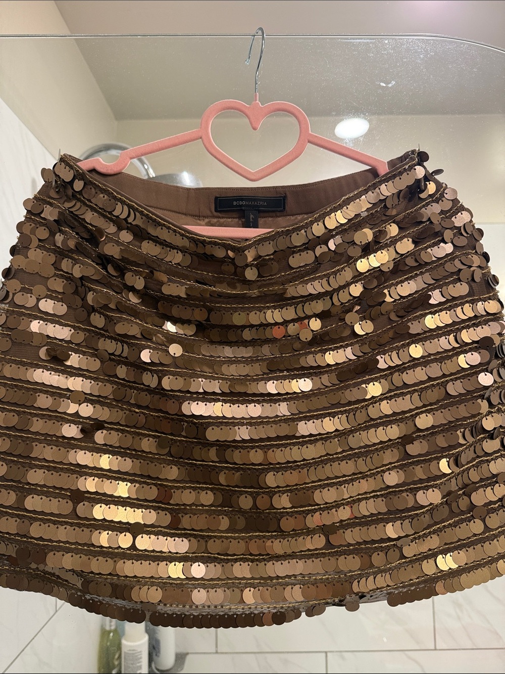 BCBGMaxAzria Bronze Sequin Mini Skirt